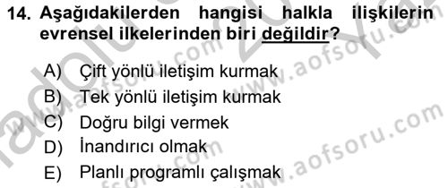 Sürdürülebilirlik ve Halkla İlişkiler Dersi 2018 - 2019 Yılı Yaz Okulu Sınav Soruları 14. Soru