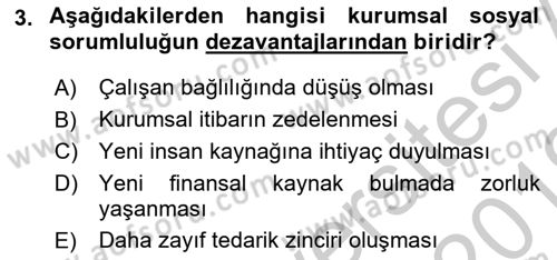 Sürdürülebilirlik ve Halkla İlişkiler Dersi 2018 - 2019 Yılı Yaz Okulu Sınav Soruları 3. Soru