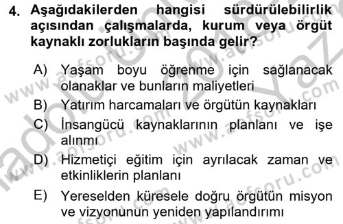Sürdürülebilirlik ve Halkla İlişkiler Dersi 2018 - 2019 Yılı Yaz Okulu Sınav Soruları 4. Soru