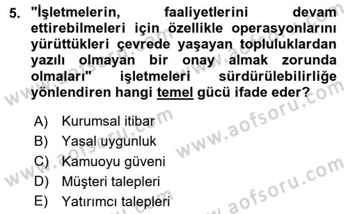 Sürdürülebilirlik ve Halkla İlişkiler Dersi 2020 - 2021 Yılı Yaz Okulu Sınav Soruları 5. Soru