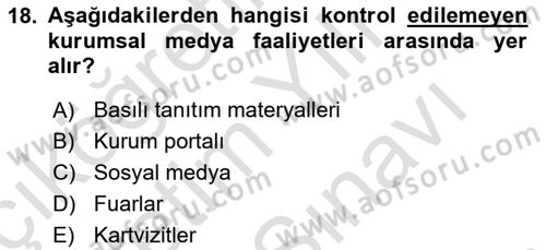 Sürdürülebilirlik ve Halkla İlişkiler Dersi 2021 - 2022 Yılı (Vize) Ara Sınav Soruları 18. Soru