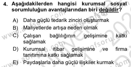 Sürdürülebilirlik ve Halkla İlişkiler Dersi 2021 - 2022 Yılı (Vize) Ara Sınav Soruları 4. Soru