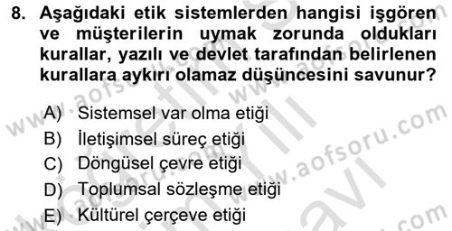 Sürdürülebilirlik ve Halkla İlişkiler Dersi 2021 - 2022 Yılı (Vize) Ara Sınav Soruları 8. Soru