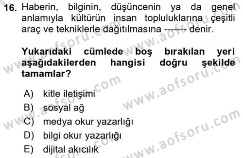 Sürdürülebilirlik ve Halkla İlişkiler Dersi 2021 - 2022 Yılı Yaz Okulu Sınav Soruları 16. Soru