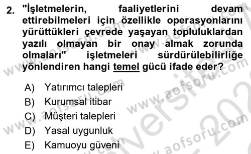 Sürdürülebilirlik ve Halkla İlişkiler Dersi 2021 - 2022 Yılı Yaz Okulu Sınav Soruları 2. Soru