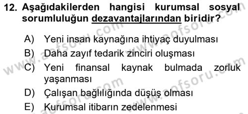 Sürdürülebilirlik ve Halkla İlişkiler Dersi 2022 - 2023 Yılı Yaz Okulu Sınav Soruları 12. Soru