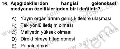 Sürdürülebilirlik ve Halkla İlişkiler Dersi 2022 - 2023 Yılı Yaz Okulu Sınav Soruları 16. Soru