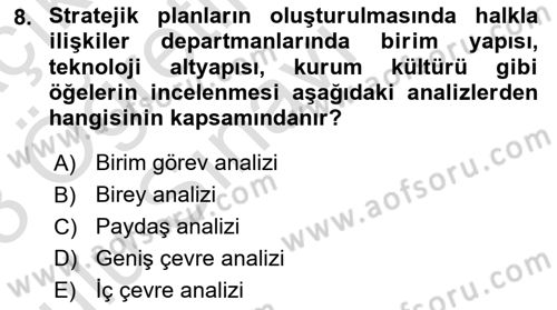 Sürdürülebilirlik ve Halkla İlişkiler Dersi 2022 - 2023 Yılı Yaz Okulu Sınav Soruları 8. Soru
