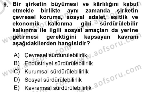 Sürdürülebilirlik ve Halkla İlişkiler Dersi 2022 - 2023 Yılı Yaz Okulu Sınav Soruları 9. Soru