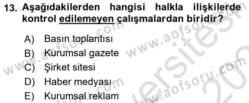 Sürdürülebilirlik ve Halkla İlişkiler Dersi 2023 - 2024 Yılı (Vize) Ara Sınav Soruları 13. Soru