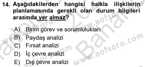 Sürdürülebilirlik ve Halkla İlişkiler Dersi 2023 - 2024 Yılı (Vize) Ara Sınav Soruları 14. Soru