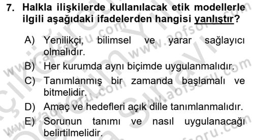 Sürdürülebilirlik ve Halkla İlişkiler Dersi 2023 - 2024 Yılı (Vize) Ara Sınav Soruları 7. Soru
