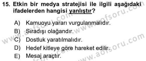 Sürdürülebilirlik ve Halkla İlişkiler Dersi 2023 - 2024 Yılı (Final) Dönem Sonu Sınav Soruları 15. Soru