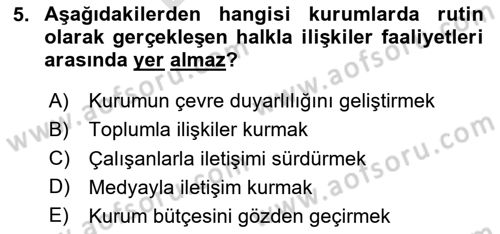 Sürdürülebilirlik ve Halkla İlişkiler Dersi 2023 - 2024 Yılı (Final) Dönem Sonu Sınav Soruları 5. Soru