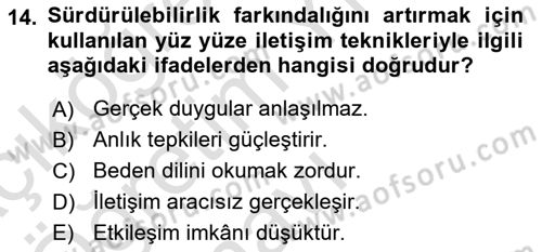 Sürdürülebilirlik ve Halkla İlişkiler Dersi 2023 - 2024 Yılı Yaz Okulu Sınav Soruları 14. Soru