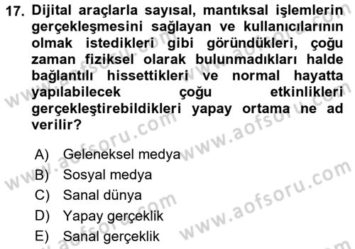 Sürdürülebilirlik ve Halkla İlişkiler Dersi 2023 - 2024 Yılı Yaz Okulu Sınav Soruları 17. Soru