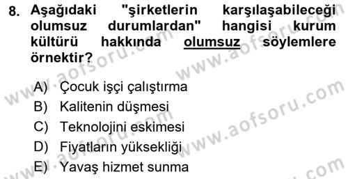 Sürdürülebilirlik ve Halkla İlişkiler Dersi 2023 - 2024 Yılı Yaz Okulu Sınav Soruları 8. Soru
