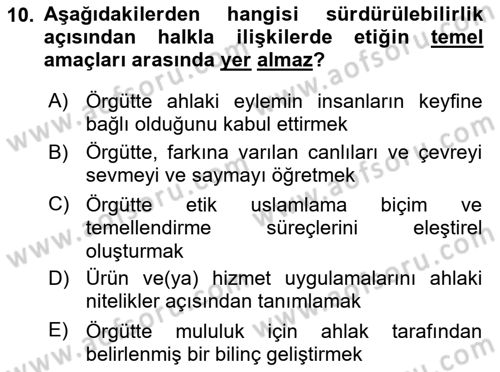 Sürdürülebilirlik ve Halkla İlişkiler Dersi 2024 - 2025 Yılı (Vize) Ara Sınav Soruları 10. Soru
