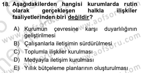 Sürdürülebilirlik ve Halkla İlişkiler Dersi 2024 - 2025 Yılı (Vize) Ara Sınav Soruları 18. Soru