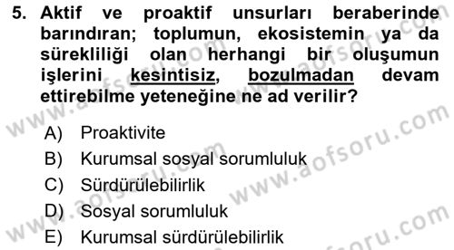 Sürdürülebilirlik ve Halkla İlişkiler Dersi 2024 - 2025 Yılı (Vize) Ara Sınav Soruları 5. Soru