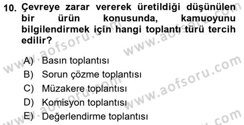 Sürdürülebilirlik ve Halkla İlişkiler Dersi 2024 - 2025 Yılı (Final) Dönem Sonu Sınav Soruları 10. Soru
