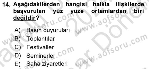 Sürdürülebilirlik ve Halkla İlişkiler Dersi 2024 - 2025 Yılı (Final) Dönem Sonu Sınav Soruları 14. Soru
