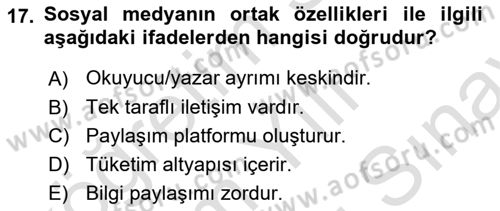 Sürdürülebilirlik ve Halkla İlişkiler Dersi 2024 - 2025 Yılı (Final) Dönem Sonu Sınav Soruları 17. Soru