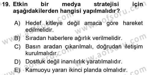 Sürdürülebilirlik ve Halkla İlişkiler Dersi 2024 - 2025 Yılı (Final) Dönem Sonu Sınav Soruları 19. Soru