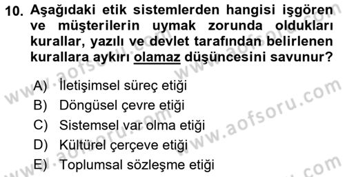 Sürdürülebilirlik ve Halkla İlişkiler Dersi 2025 - 2026 Yılı (Vize) Ara Sınav Soruları 10. Soru