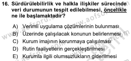 Sürdürülebilirlik ve Halkla İlişkiler Dersi 2025 - 2026 Yılı (Vize) Ara Sınav Soruları 16. Soru