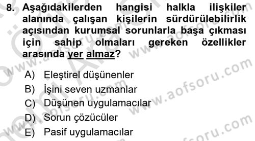 Sürdürülebilirlik ve Halkla İlişkiler Dersi 2025 - 2026 Yılı (Vize) Ara Sınav Soruları 8. Soru