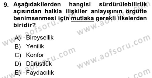 Sürdürülebilirlik ve Halkla İlişkiler Dersi 2025 - 2026 Yılı (Vize) Ara Sınav Soruları 9. Soru