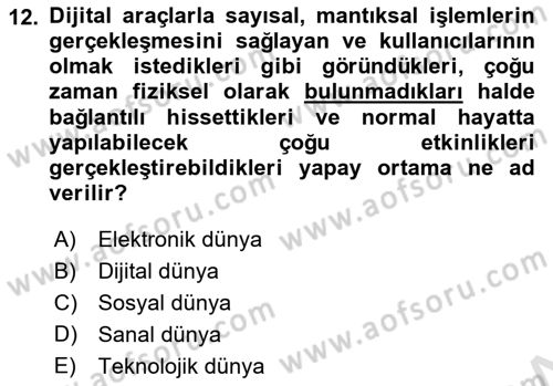 Sürdürülebilirlik ve Halkla İlişkiler Dersi 2025 - 2026 Yılı (Final) Dönem Sonu Sınav Soruları 12. Soru