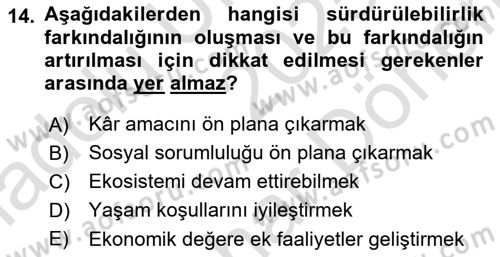 Sürdürülebilirlik ve Halkla İlişkiler Dersi 2025 - 2026 Yılı (Final) Dönem Sonu Sınav Soruları 14. Soru