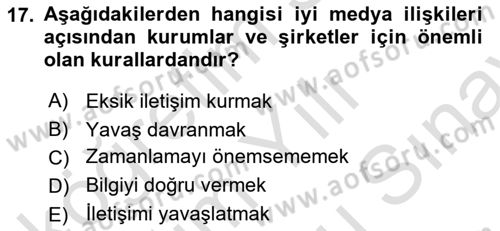 Sürdürülebilirlik ve Halkla İlişkiler Dersi 2025 - 2026 Yılı (Final) Dönem Sonu Sınav Soruları 17. Soru