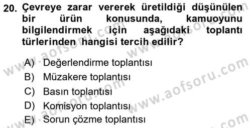 Sürdürülebilirlik ve Halkla İlişkiler Dersi 2025 - 2026 Yılı (Final) Dönem Sonu Sınav Soruları 20. Soru