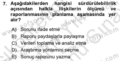 Sürdürülebilirlik ve Halkla İlişkiler Dersi 2025 - 2026 Yılı (Final) Dönem Sonu Sınav Soruları 7. Soru