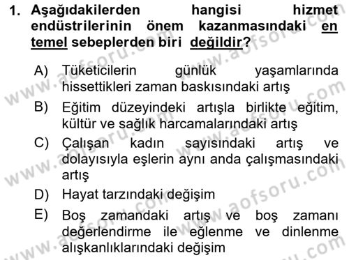 Hizmet Pazarlaması Dersi 2017 - 2018 Yılı (Vize) Ara Sınav Soruları 1. Soru