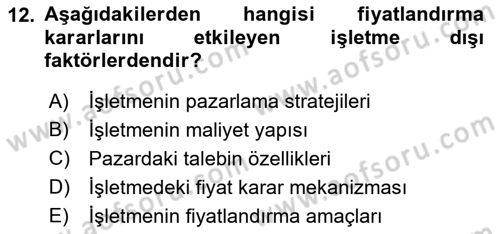 Hizmet Pazarlaması Dersi 2017 - 2018 Yılı (Vize) Ara Sınav Soruları 12. Soru