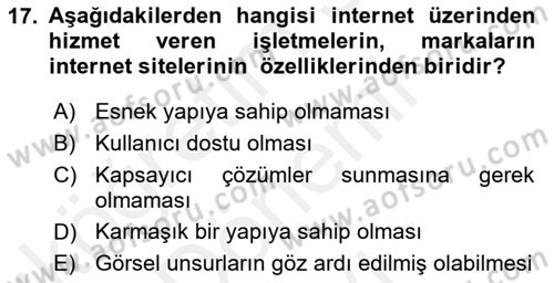 Hizmet Pazarlaması Dersi 2017 - 2018 Yılı (Final) Dönem Sonu Sınav Soruları 17. Soru