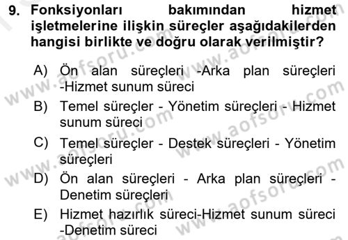 Hizmet Pazarlaması Dersi 2017 - 2018 Yılı (Final) Dönem Sonu Sınav Soruları 9. Soru