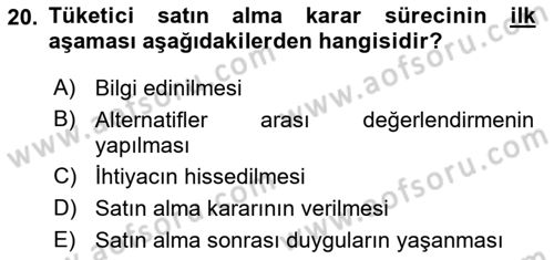 Hizmet Pazarlaması Dersi 2018 - 2019 Yılı (Vize) Ara Sınav Soruları 20. Soru