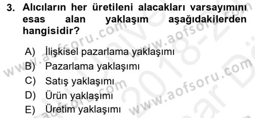 Hizmet Pazarlaması Dersi 2018 - 2019 Yılı (Vize) Ara Sınav Soruları 3. Soru