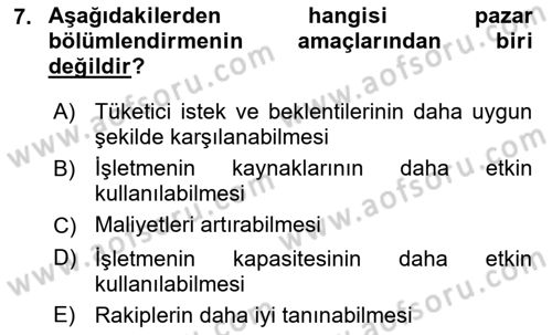 Hizmet Pazarlaması Dersi 2018 - 2019 Yılı (Vize) Ara Sınav Soruları 7. Soru