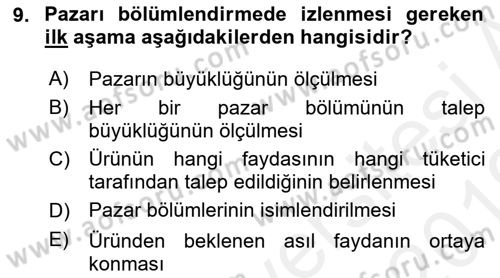 Hizmet Pazarlaması Dersi 2018 - 2019 Yılı (Vize) Ara Sınav Soruları 9. Soru