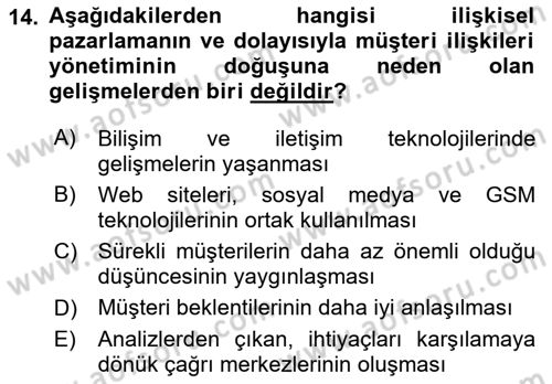 Hizmet Pazarlaması Dersi 2018 - 2019 Yılı (Final) Dönem Sonu Sınav Soruları 14. Soru