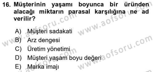 Hizmet Pazarlaması Dersi 2018 - 2019 Yılı (Final) Dönem Sonu Sınav Soruları 16. Soru