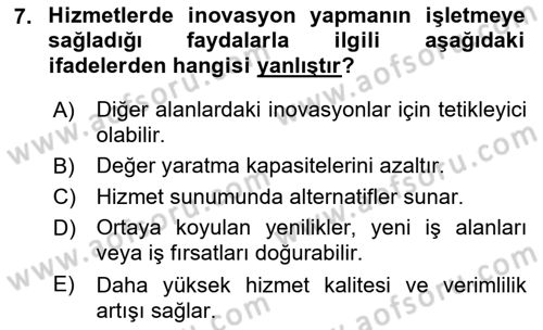 Hizmet Pazarlaması Dersi 2018 - 2019 Yılı (Final) Dönem Sonu Sınav Soruları 7. Soru