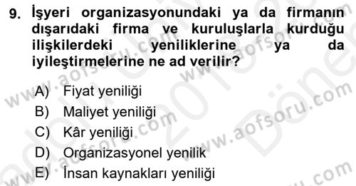 Hizmet Pazarlaması Dersi 2018 - 2019 Yılı (Final) Dönem Sonu Sınav Soruları 9. Soru