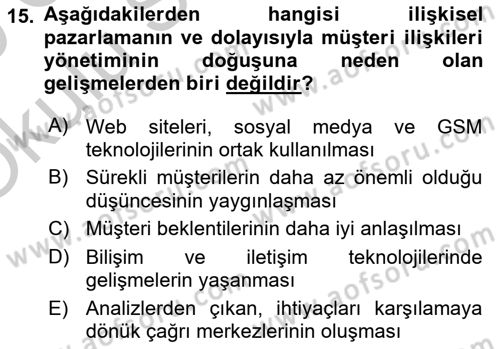 Hizmet Pazarlaması Dersi 2018 - 2019 Yılı Yaz Okulu Sınav Soruları 15. Soru